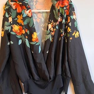 Zara Black Floral Button Down Shirt